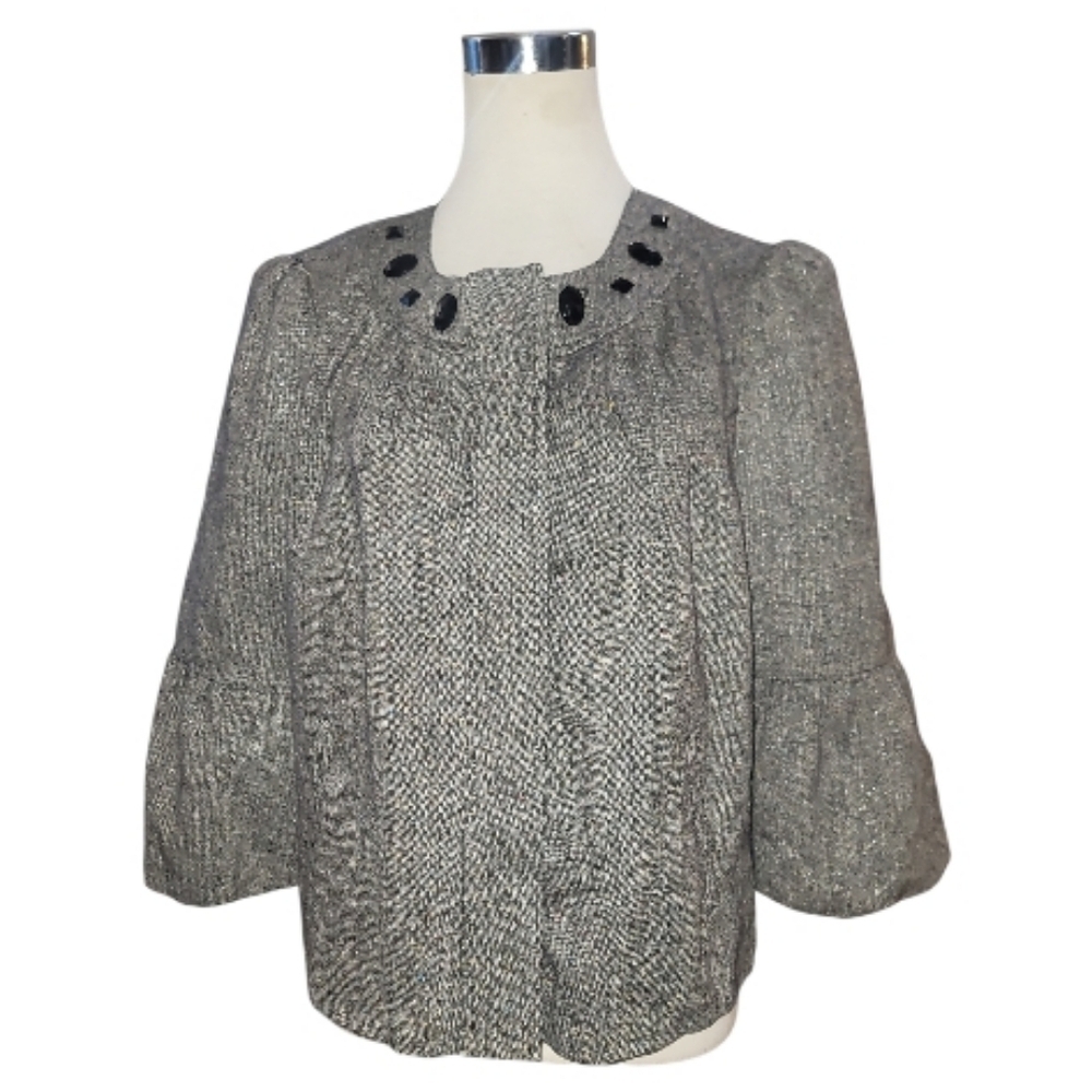 John Paul Richard Black and White Textured jacket beaded coat new Large vintage